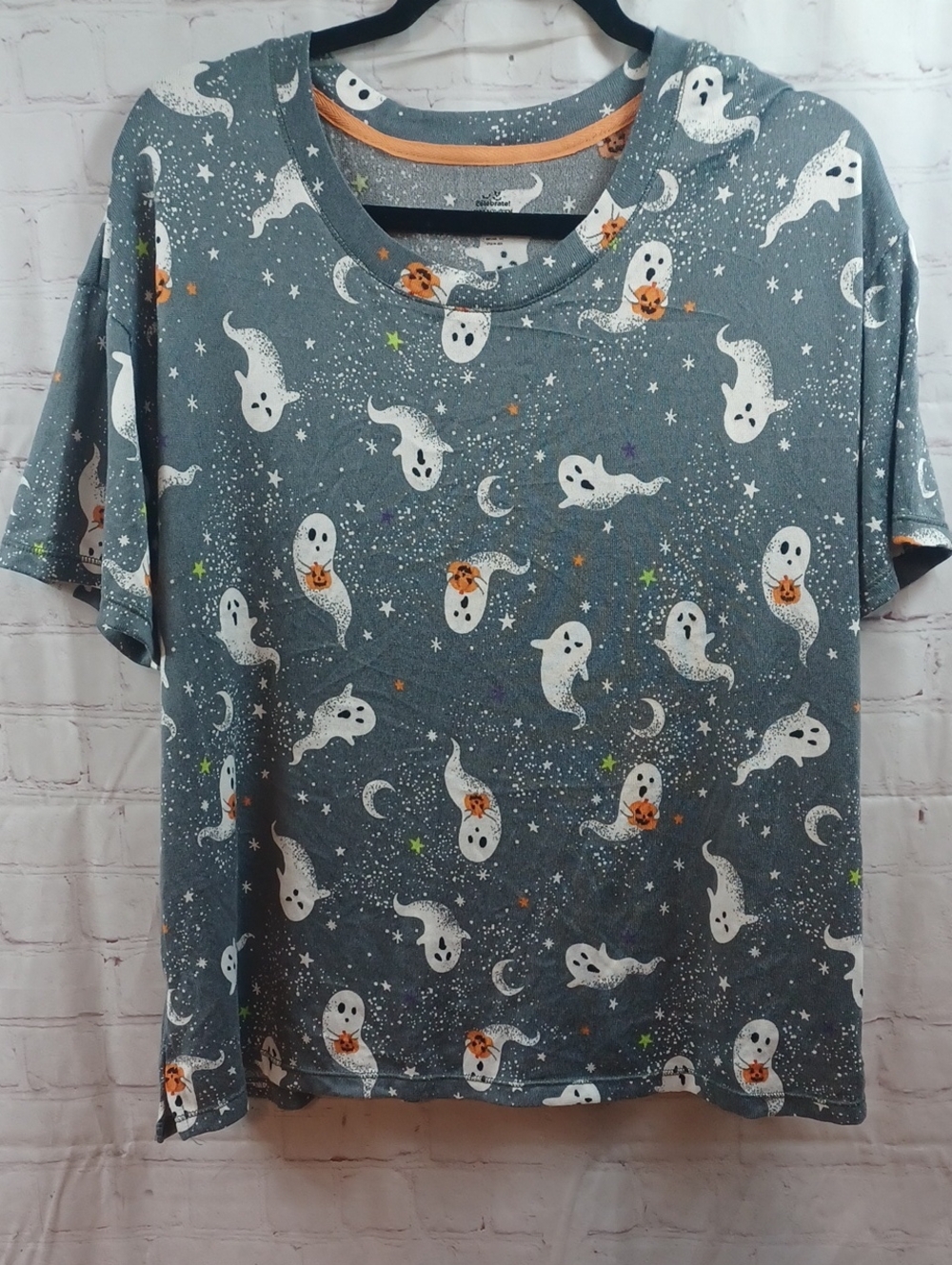Halloween Celebrate Gray Soft Ghost Short Sleeve Novelty Top XL